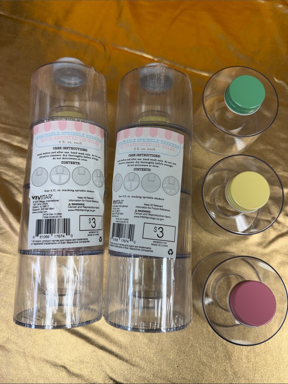 Vivitar Clear Sprinkle Shaker Set with Colored Lids - Mint, Yellow, Pink, Blue